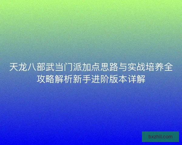 天龙八部武当门派加点思路与实战培养全攻略解析新手进阶版本详解 天龙八部武当门派加点思路与实战培养全攻略解析新手进阶版本详解